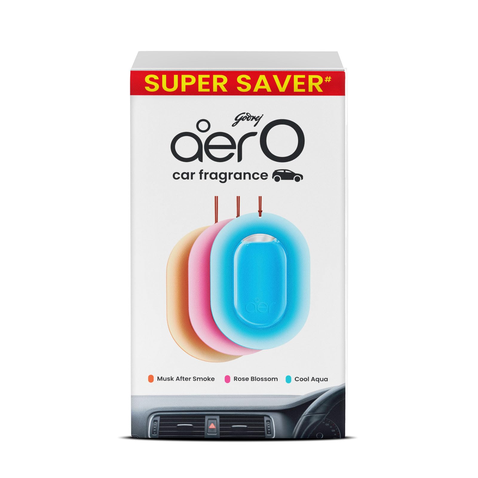 Godrej aer O – Hanging Car Air Freshener – Assorted Pack of 3 (22.5g) | Gel Lasts up to 30 days | Car Accessories