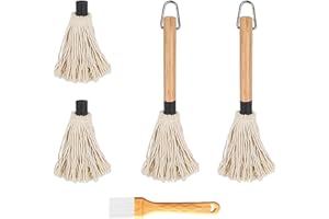 KVBUCC 2 Pieces Grill Mop Brush with 2 Replacement Brush Heads, 1 Grill Oil Brush, Grease Mop, Pastry Brush, Grill Accessories, Oil Brush Tool Set for Cooking, Grilling, Baking