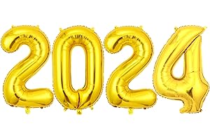 Conruich Silvester Deko 2024 Dekoration, Gold Luftballons 2024 Neujahr Silvesterdeko, Neujahr Deko 2024 Helium Ballon Folienballon Zahl 2024 für Jahreswechsel Neujahr Silvester Party Dekorationen