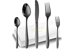 Set Di Posate Per 12 Persone Nere, COPOTI 60 Pezzi Acciaio Inox Coltello Forchetta Cucchiaio Cena Set,Lavabili in Lavastoviglie.