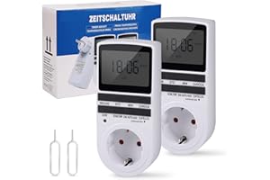 ‎HAPPYGOO Nach Maß Deutsche Ausführung Zeitschaltuhr Digital - 2 PCS | Digitale Elektrische Zeitschaltuhr Steckdose mit Deutsche System und Tasten | 10 konfigurierbare Programme | 12/24h Modus