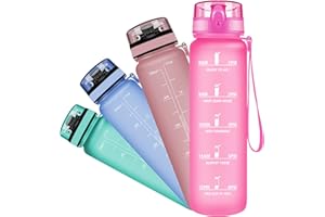 Grsta Botella Agua - Botella de Agua Deportes 500ml Botella Deportiva Tritan de Plástico Sin BPA con Filtro & Marcador de Tiempo para Niños y Adultos, Hogar y Exterior