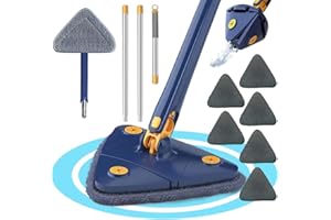 Dekohome Mopa Triangular Giratoria 360 Ideal para Limpiar Suelos, Paredes, Techos, Muebles y Ventanas. Fregona Triangular Giratoria Microfibra, Función Autoescurrible, Incluye 6 Recambios