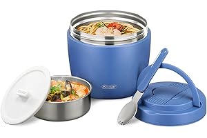 LOGEEYAR Boîtes Alimentaires Isothermes, 1000ml, Boîte avec Cuillère Pliable,Grande Bouche Repas Chaud Bol D'isolation sous vide,Très adapté aux vacances,au déjeuner et à la fête,Bleu