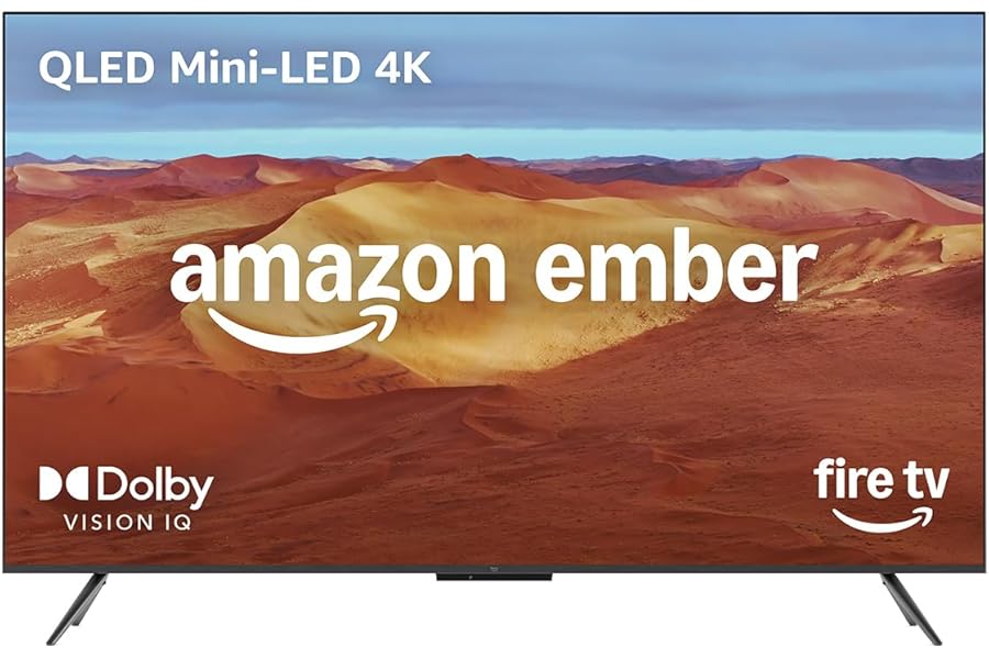 Amazon Ember 55" Omni Mini-LED Series with Fire TV, QLED 4K UHD smart TV, Dolby Vision IQ, 144 Hz gaming mode, ambient experience, hands-free with Alexa.