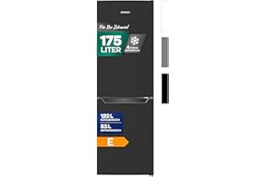 Heinrich´s Kühlgefrierkombination 175Liter, XXL, kühlschrank mit gefrierfach, Kühlvolumen 122L, Gefrierfach 53L, leise 39dB,große Tiefkühlboxen, 7 Temperaturstufen (Energieklasse E, Schwarz)