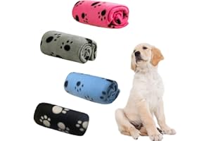 ALIANGTING 4Pcs Pet Blanket for Small Dogs Cats Soft Puppy Blankets Washable Pet Fleece Blankets with Paw Print