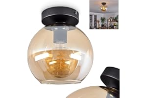 HOFSTEIN Lampa sufitowa Koyoto, nowoczesna lampa sufitowa z metalu/szkła w kolorze czarnym/bursztynowym, 1 lampa w stylu retro/vintage ze szklanym kloszem (Ø20cm), 1 x E27, żarówka nie jest dołączona