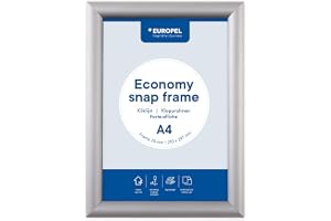Europel Economy snap-ram, A4, färg silver, aluminiumprofil 25 x 11 mm, för affischer 21 x 29,7 cm, antireflekterande film, display av reklam, menyer, hotell, kontor, restaurang
