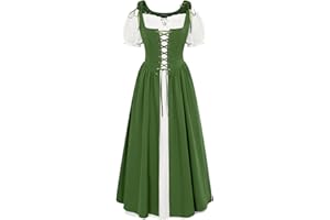 SCARLET DARKNESS Women 2Pcs Renaissance Maxi Dress Off Shoulder Short Sleeve Lace-up Irish Costume with Over Dress