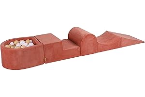 MEOWBABY Aire De Jeux avec Piscine à Balles pour Enfants - Blocs d'escalade en Mousse avec 100 Balles, Velvet, Marsala Rouge: Blanc/Beige