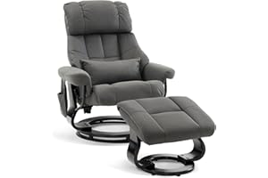 ‎M MCOMBO M MCombo Relaxsessel mit Hocker, Drehbare Fernsehsessel mit Liegefunktion, Moderner TV-Sessel Stuhl für Wohnzimmer, mit Kissen & Seitentasche, 9066 (Mikrofaser, Grau)