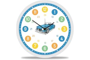 ‎GRAVURZEILE GRAVURZEILE Wanduhr Kinder Auto Motiv - Lautlose Kinderwanduhr geeignet für Jungen - Bunte Lernuhr für Kinder 30 cm - Einfaches Ablesen der Uhrzeit Lernen - Farbenfrohes Design