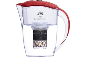 Lotus Vita ESPRIT div. Farben - Wasser Filterkanne mit Kartusche, Reduziert Kalk Chlor Blei aus Leitungswasser durch Aktivkohle Ionentauscher, BPA-frei (rot)