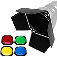 Godox BD-04 Barn Door and Honeycomb Grid and 4 Color Gel Filters (Red Yellow Blue Green) for Standard Reflector