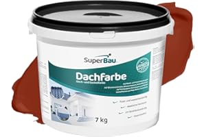 SuperBau Dachfarbe Ziegelrot (7kg ca.17,5m²) Sockelfarbe WASSERDICHT, Fassadenfarbe für Außen, Dachbeschichtung für Blechdach, Bitumen, Dachpappe, Schindeln, Putz