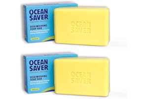 OceanSaver Dish Washing Soap Bar, Plastic Free Alternative to Washing Up Liquid, Pack of 2 Lemon Scented Dishwashing Bars, Tough on Dirt Soft on Hands - 2 x Natural Soap Bars