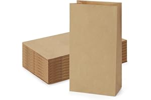 AISEY Brown Paper Bags for Snack Takeaway Bread Packaging, 13 x 8 x 24cm Grocery Bags Sandwich Retail for Shopping Party Crafts Projects, 50 Pack