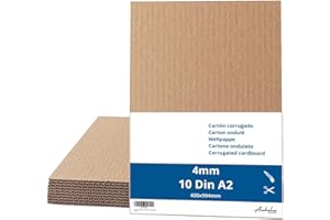 ANHELUS PAPER & DECO 10 Fogli di Cartone Ondulato 4mm Formato Din A2 (42x59,4cm) - Cartone Pressato 4mm - Per Modellismo, inserti per imballaggio, Spedizzione - Fogli di cartone rigido per Artigianato