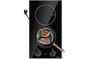 ‎NOXTON NOXTON Domino Induktionskochfeld 2 Platten Einbau, 3500W Induktionskochplatte Doppelt, Autarkes Kochplatten 2er Elektrisch Induktion mit Stecker, Drehknopf-Steuerung, 9 Heizstufen, Überhitzungsschutz