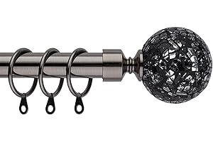 BOOM JOG Curtain Poles Mosaic ball finials Extendable Curtain Pole Set 70 cm to 120 cm Black Nickel Curtain Rod 19 mm Diameter Adjustable Curtain Tracks