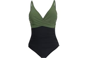 LA ORCHID einteiliger Badeanzug bademode v Ausschnitt Damen Badeanzug bauchweg Push up Bademode Swimsuit high Waist Schwimmanzug