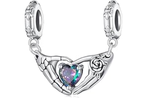 FANONA Ciondolo Mano di Scheletro di Halloween per Braccialetto Pandora in Argento Sterling-Charm Cuore Teschio-Regalo per Donna Amiche Mamme
