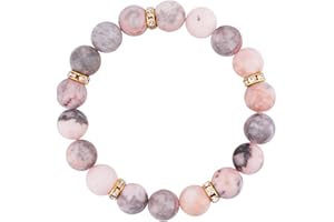 KINBOM Bracelet Perles Naturelles, Bracelets Élastiques Faits à la Main Bracelet Femme Perles Naturelles Bracelet Rose Femme avec 5 Bijoux à Paillettes Dorées, Bracelets en Pierres Naturelles