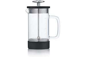 Barista & Co Core Cafetière à piston française – Passoire à thé et café sans plastique avec gobelet en verre borosilicate, filtre en métal et base en acier amovible – Noir 350 ml