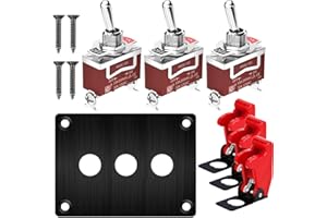 Gebildet 3 Gang Metal Panel Rocker Toggle Switch, 15A 250VAC/20A 12VDC, SPST 2 Position 2 Pin ON/Off Switch Plate with Safety Cover