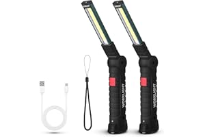 Suranew Lampe de poche LED Lampe de Travail, COB Baladeuse LED lampe torche avec Base Magnétique 5 Modes Lumière USB Camping Lampe pour Garage, Camping, d'urgence, etc
