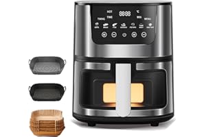 FACAIO Air Fryer, 7L Friteuse sans huile, SIL VER CREST 2400W, Finitions en Acier Inoxydable, Ecran Tactile Digital, Économie D'énergie, Panier et Plaque de Cuisson Antiadhésifs Compatibles Lave-Vaisselle