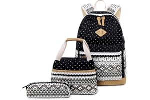 Neuleben: plecak szkolny + torba chłodząca + piórnik, z płótna, dla chłopców i dziewczynek (zestaw 3-częściowy), Black F, Rozmiar uniwersalny, Komplet dla ucznia