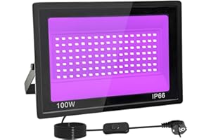 TKDAKSY 100W Lumiere Noire LED, IP66 Etanche Projecteur lumière noire UV, 395-400 nm Projecteur lumière noire Avec interrupteur pour fête lumineuse, Halloween, Body Painting, Bar, Aquarium, Halloween