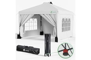 VOUNOT® Tonnelle de Jardin 3x3m Pop up Tente Pliable avec Parois Imperméable Anti UV Respirable Hauteur Réglable avec Sac de Transport Installation Facile Blanc