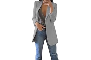 L9WEI Elegante traje de negocios para mujer, con solapa, blazer de oficina, informal, monocolor, manga larga, chaqueta blazer frontal abierta, ropa exterior para otoño
