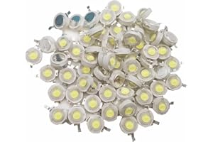 VRABOCRY 50 chip LED ad alta potenza, 3 W, bianco freddo (30000 K-35000 K, 560 mA-700 mA. Connettore DC 3 V-3,4 V fino a 3 Watt), intensità super luminosa, emettitore di luce SMD COB componenti, diodo da 3 W,