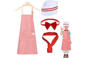 SHDIEHJFMLDH 4 Piezas Juego De Delantal De Cocina Para NiñOs,Delantal De Cocina Para Cocinar,Delantal Para NiñOs Y Gorro De Chef,Delantal De Cocina Con Correa Ajustable Para El Cuello Para Adultos Y NiñOs