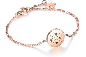 TMT Personalised Bracelet with Letters, Initials, Friendship Bracelet with Engraving, Name Bracelet, Silver, Rose Gold, Gift, Girl, BFF, Sister Heart, Mother and Daughter