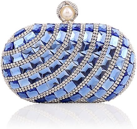 Crystal Studde Charm Treasure Bead for Wedding Evening Formal Cocktail Party Clutch Purse (Blue)