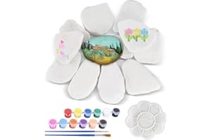 INQUIRLLY 12 Pezzi Sassi da Dipingere 3-8 cm Pietre Piatte Bianche per Dipingerecon 12 Colori di Vernice Acrilica e 2 Pennelli Pietra Naturale Sassi da Dipingere per Pittura Colorata e Decorazione