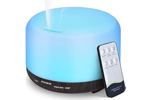 Hianjoo Dyfuzor zapachowy, 450 ml, nawilżacz powietrza, z timerem, ultradźwiękowy dyfuzor do aromaterapii, 7 kolorów LED, z pilotem zdalnego sterowania, do sypialni, biura, jogi, spa, ciemne drewno