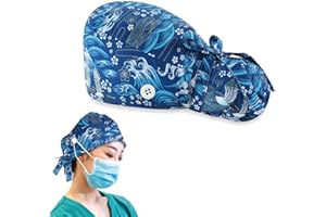 NHQZ Cuffia Chirurgica Per Donna e Uomo,Cuffie Sala Operatoria,Capelli lunghi Cuffietta Chirurgica,Cotone,Cappello Sanitario,Per Infermieri,Dentista,Mediche,Con i Pulsanti(Onda)