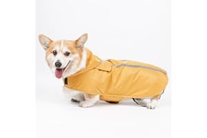 RUNUP Dog Raincoat Hoodie Pet Rain Poncho Coat, Dog Coats Waterproof Reflective Jacket with Hidden Traction Rope/Reflective Strip/Hoodie, Adjustable Pet Raincoats (Yellow, XL)