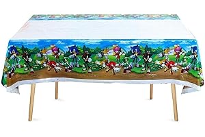 MADEOKOLTD Sonic Hedgehog Birthday Party Decors Tablecloth Balloons Flag Tableware Supplies Table Cover 108 by 180 CM