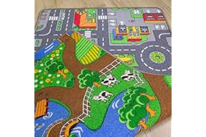 The Rug House Kids Reversible Double Sided Town City Roads Car Playmat Childrens Play Village Farm Mats 80cm x 150cm