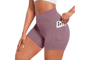 Shujin Pantalones cortos de gimnasio para mujer, con bolsillo para el móvil, pantalones cortos de deporte, cintura alta, push up, sin costuras, opacos, para verano, yoga, fitness, correr