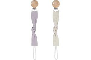 Hugttt Attache Tetine Tissu, 2 Pièces Attache Sucette Fille Garçon Accroche Tetine Bois, Pacifier Chain Chaîne de Tétine pour Bébé, Accessoires Tétine Cadeau Naissance(Blanc+Gris)