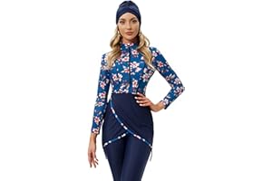EOTCT Muslimische Badeanzug Damen Neu 3 Stück Langarm Modest Bademode Islamisch Arabisch Schwimmkostüm Hijab Burkini Built in Bra Full Cover Muslim Swimsuits