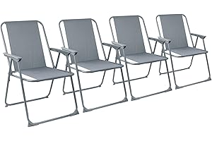 Harbour Housewares Folding Beach Deck Chairs - Grey - Pack of 4 - Metal Outdoor Patio Seat Lightweight Portable Deck Chair for Picnic, Garden, Camping, Fishing